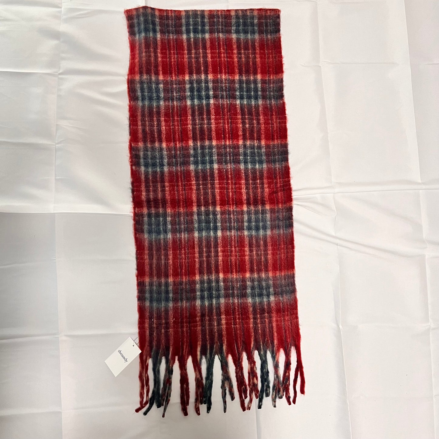 ニットマフラー　クリスマスレッドグリッド