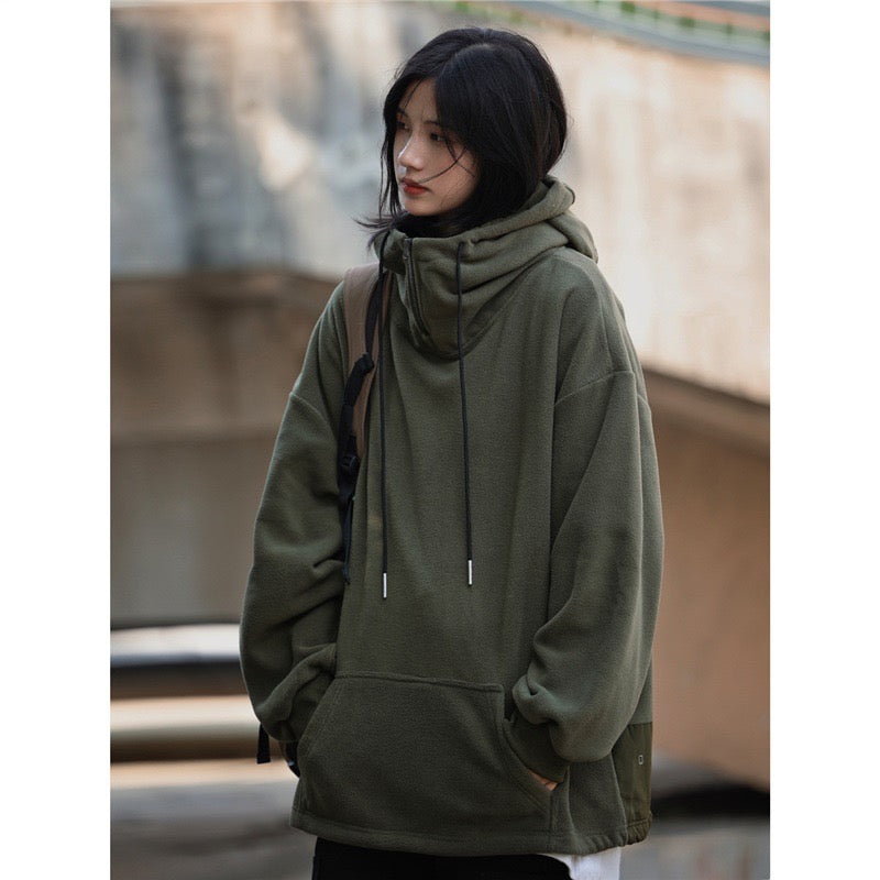 フリースハーフジップフード付きパーカー