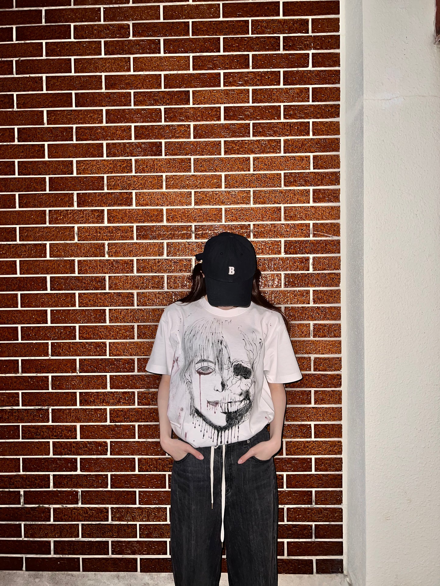 ホラーフェイス ペイントTシャツ / Mサイズ・一点物