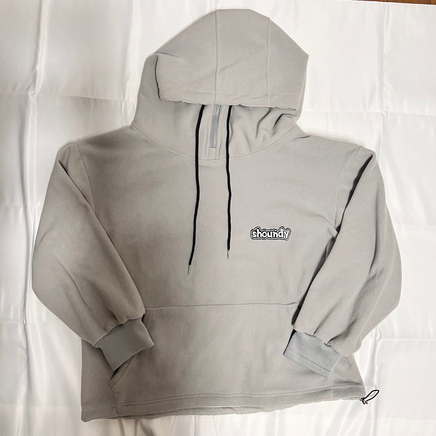 フリースハーフジップフード付きパーカー