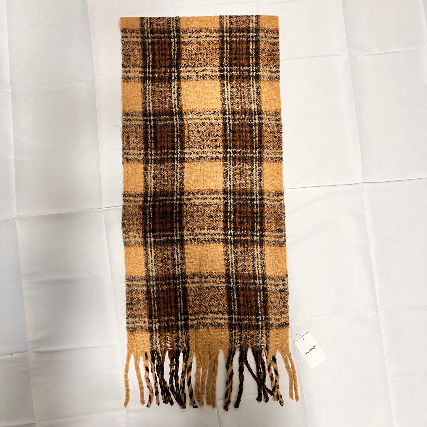 ニットマフラー　ブラウンチェック柄