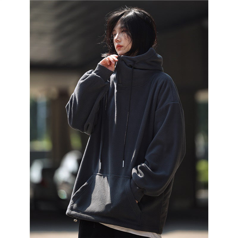 フリースハーフジップフード付きパーカー