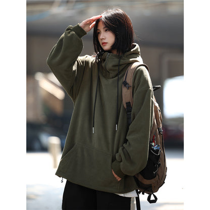 フリースハーフジップフード付きパーカー