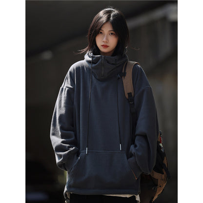 フリースハーフジップフード付きパーカー