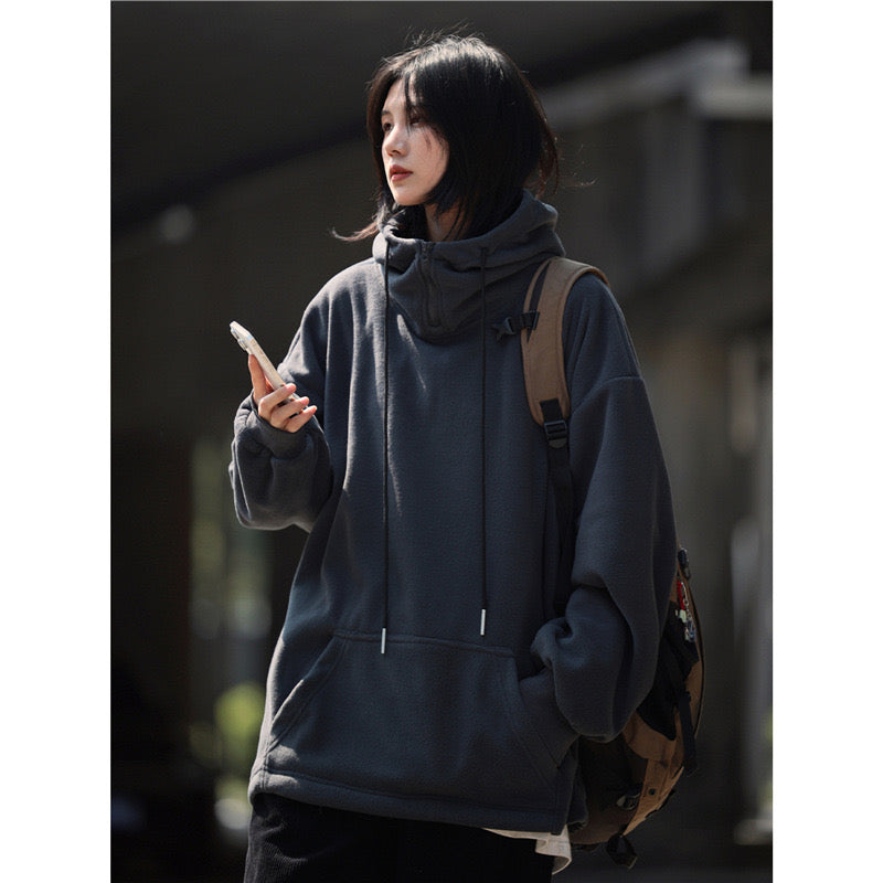 フリースハーフジップフード付きパーカー